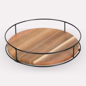 360° roterende drejefad i træ og metal – Brun og sort design