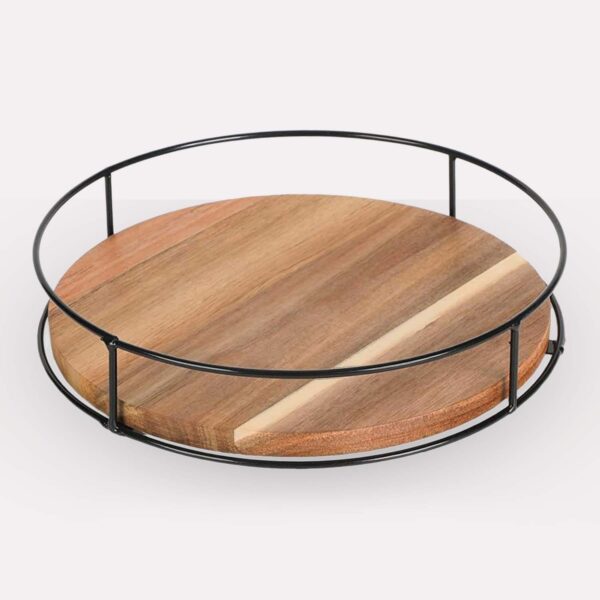 360° roterende drejefad i træ og metal – Brun og sort design